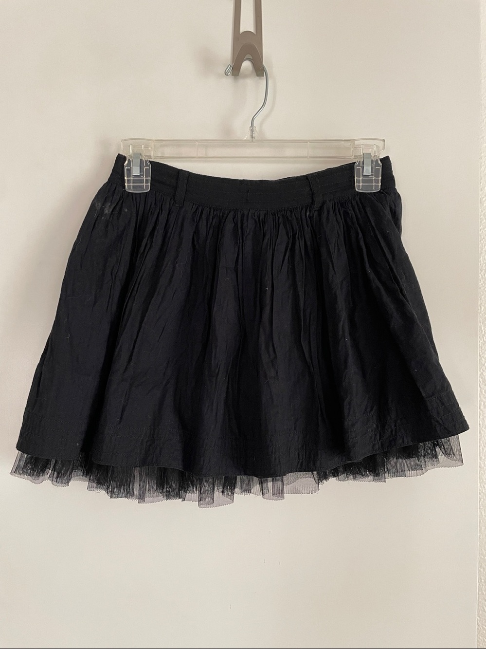 Black Cotton & Tule Layered Dark Academia Pleated Short Mini Skirt